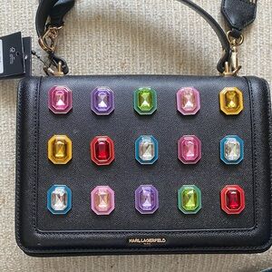 Karl Lagerfeld Black Bag with Colorful Gem Accents
